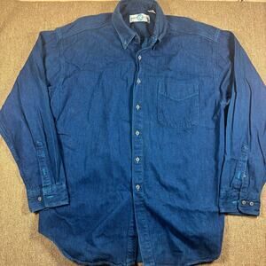 Vintage 90s World Island Men’s Button Up Shirt Blue XL Deadstock